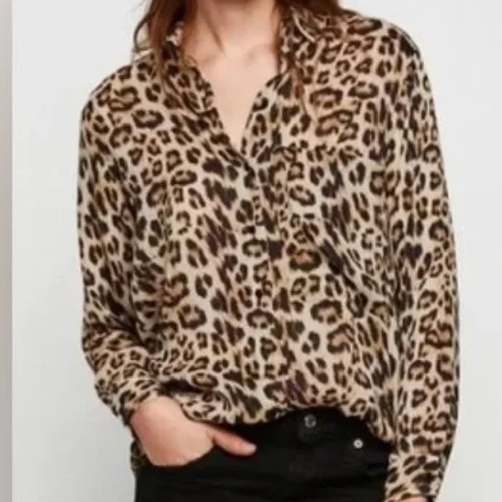 Zara Basic Cheetah Print Long Sleeve Blouse - Buttons - Oversized
